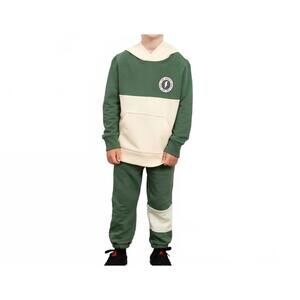 NEW TINY WHALES boy's trailblazer hoodie in cream/forest